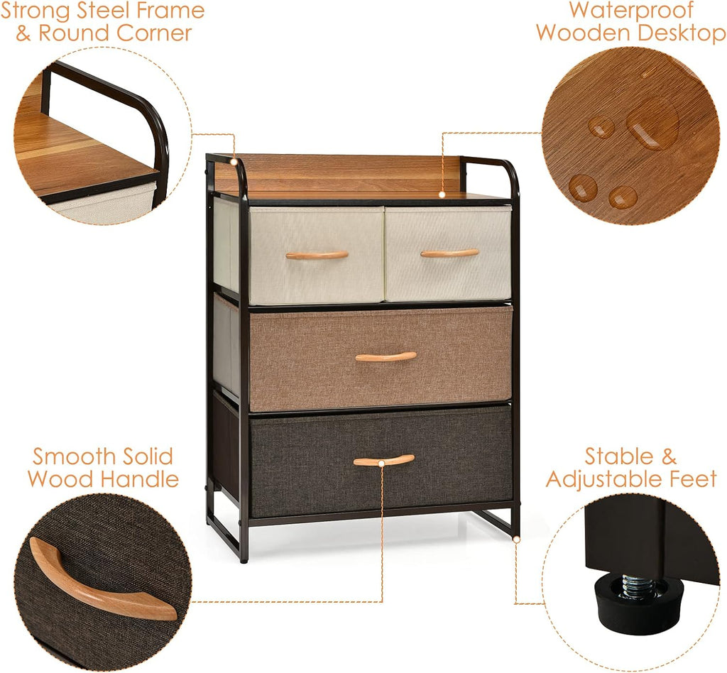 4 Drawer Fabric Dresser with Steel Frame and Wooden Top K573