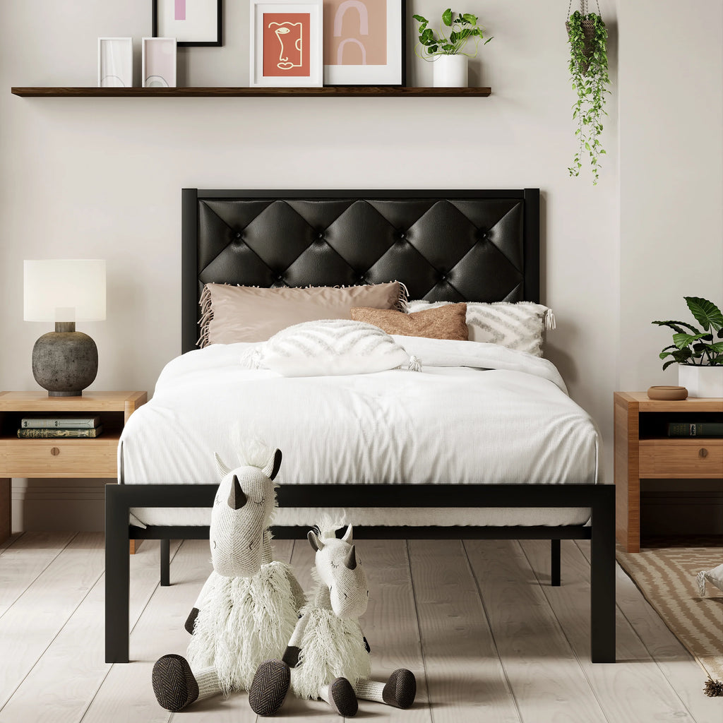 Queen Size Metal Platform Bed Frame with Headboard & Underbed Storage N99763