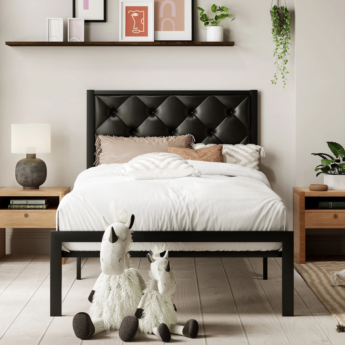 Queen Size Metal Platform Bed Frame with Headboard & Underbed Storage N99763