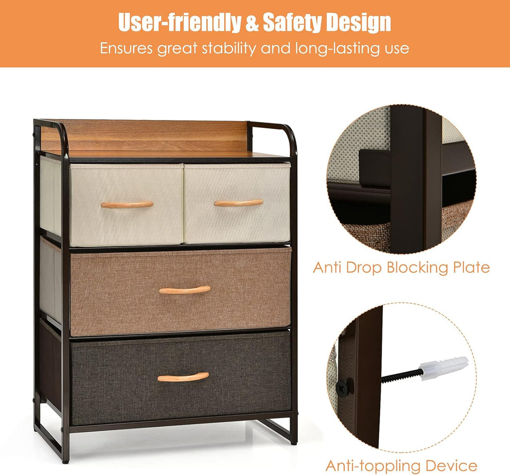 4 Drawer Fabric Dresser with Steel Frame and Wooden Top K573