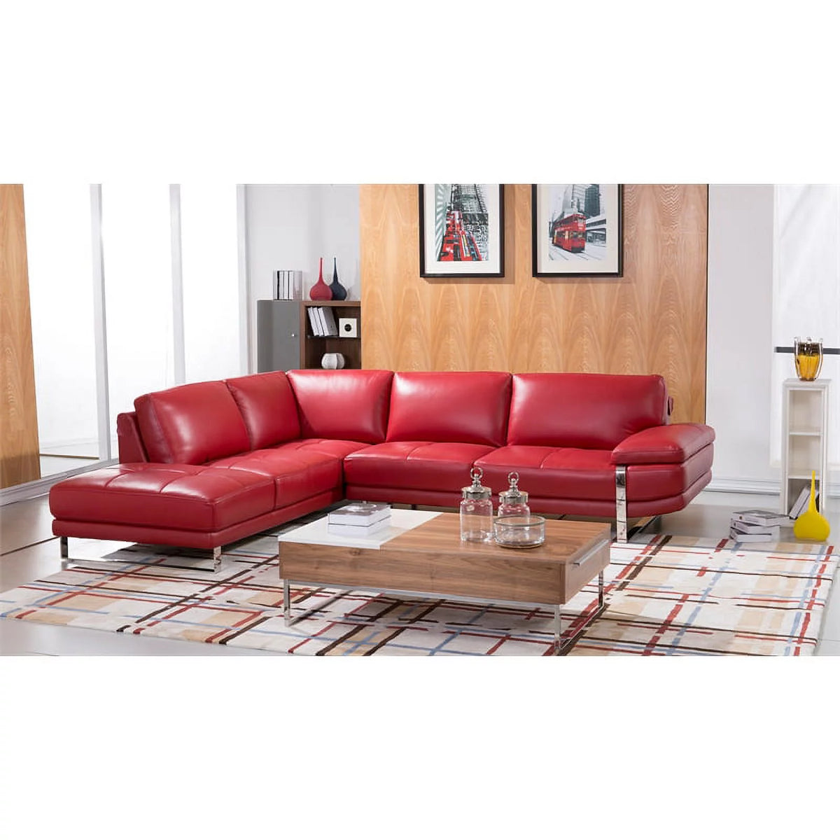 Red Italian Leather Sectional with Left Facing Chaise Z433