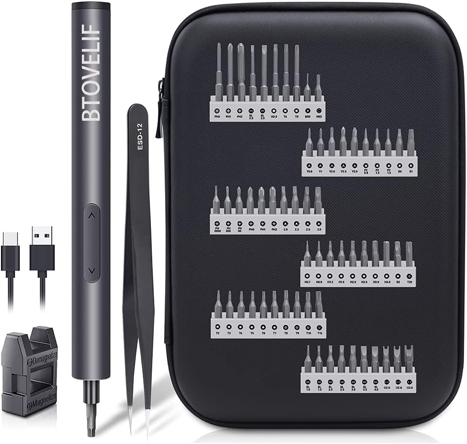 Mini Electric Screwdriver with 60 Magnetic Precision Bits, 3.7V Rechargeable T8449