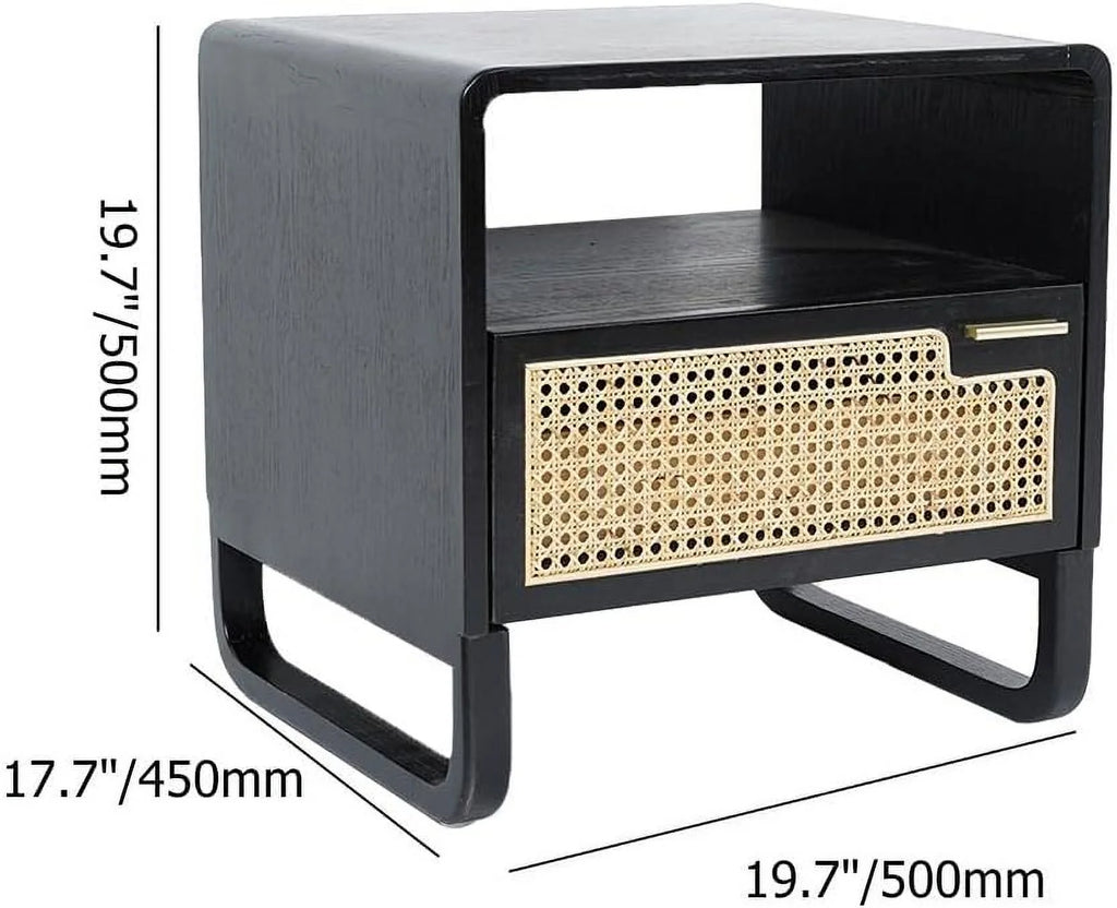 Black Rattan Woven Nightstand with 1 Drawer Q846609