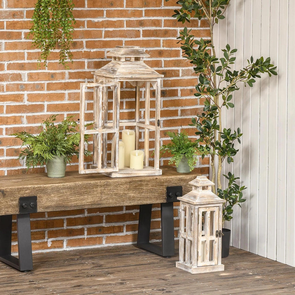 2 Pack Large Rustic Wooden Lantern Decorative, Natural P699863
