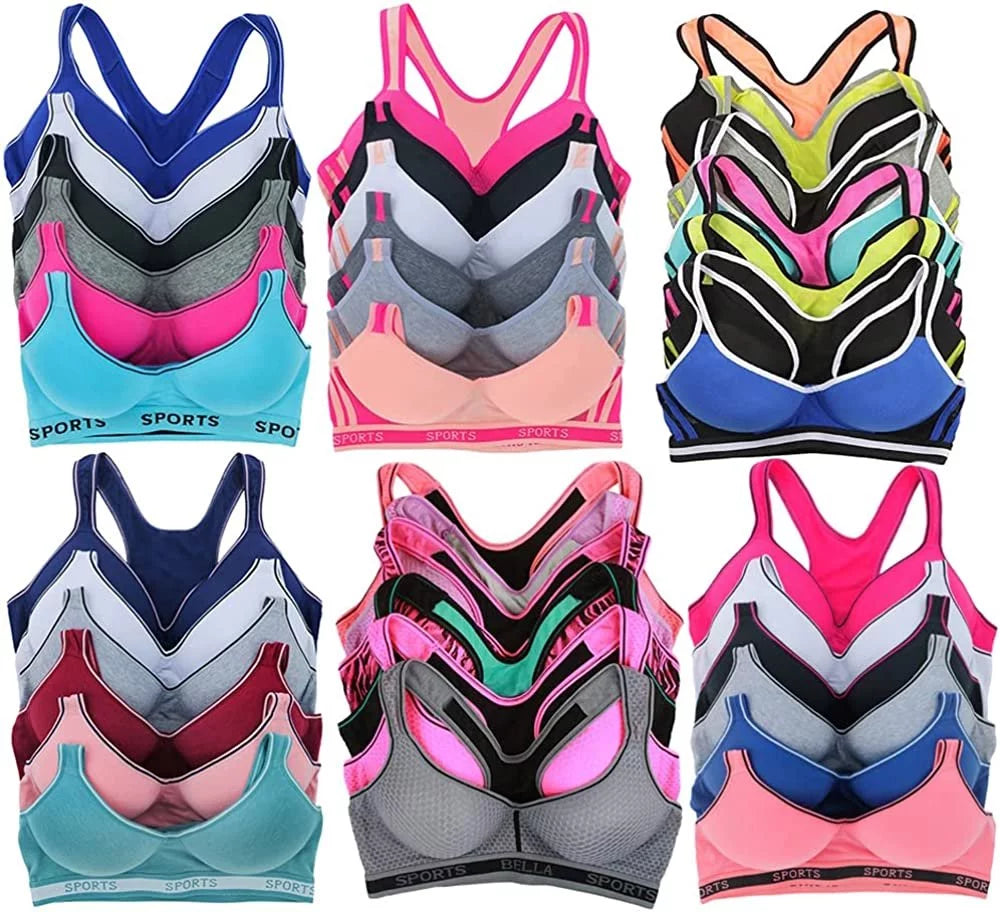 Pack of 6 Assorted Print Sports Bras Z923962