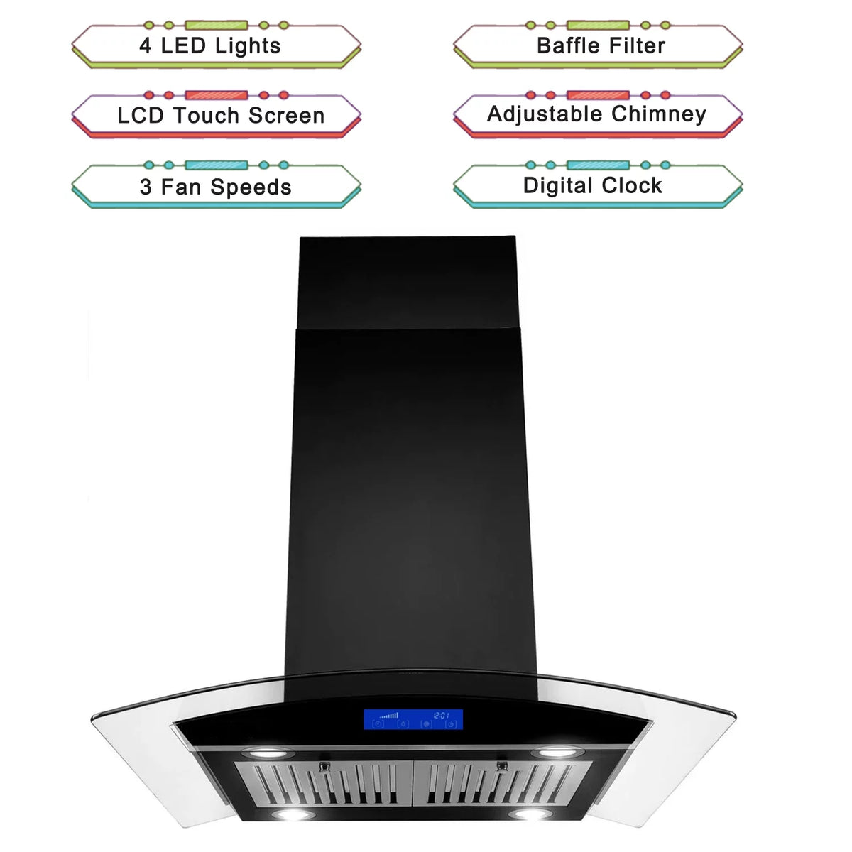 36 inch Island Mount Range Hood 900 CFM 3-Speed C836