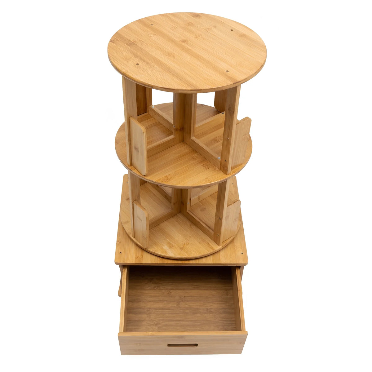 2 Tiers Rotating Bamboo Side Table with Wheels F735727