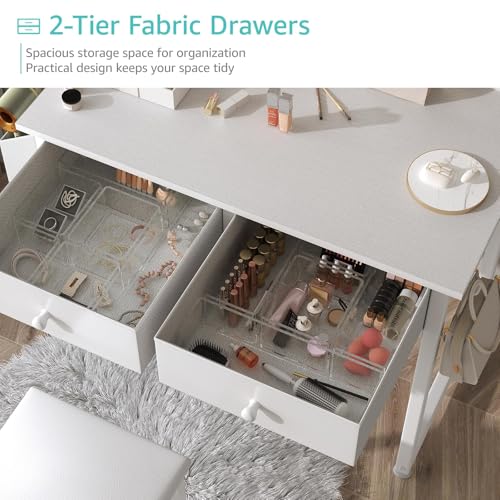 White Makeup Vanity Desk with Chair and Fabric Drawers G2175