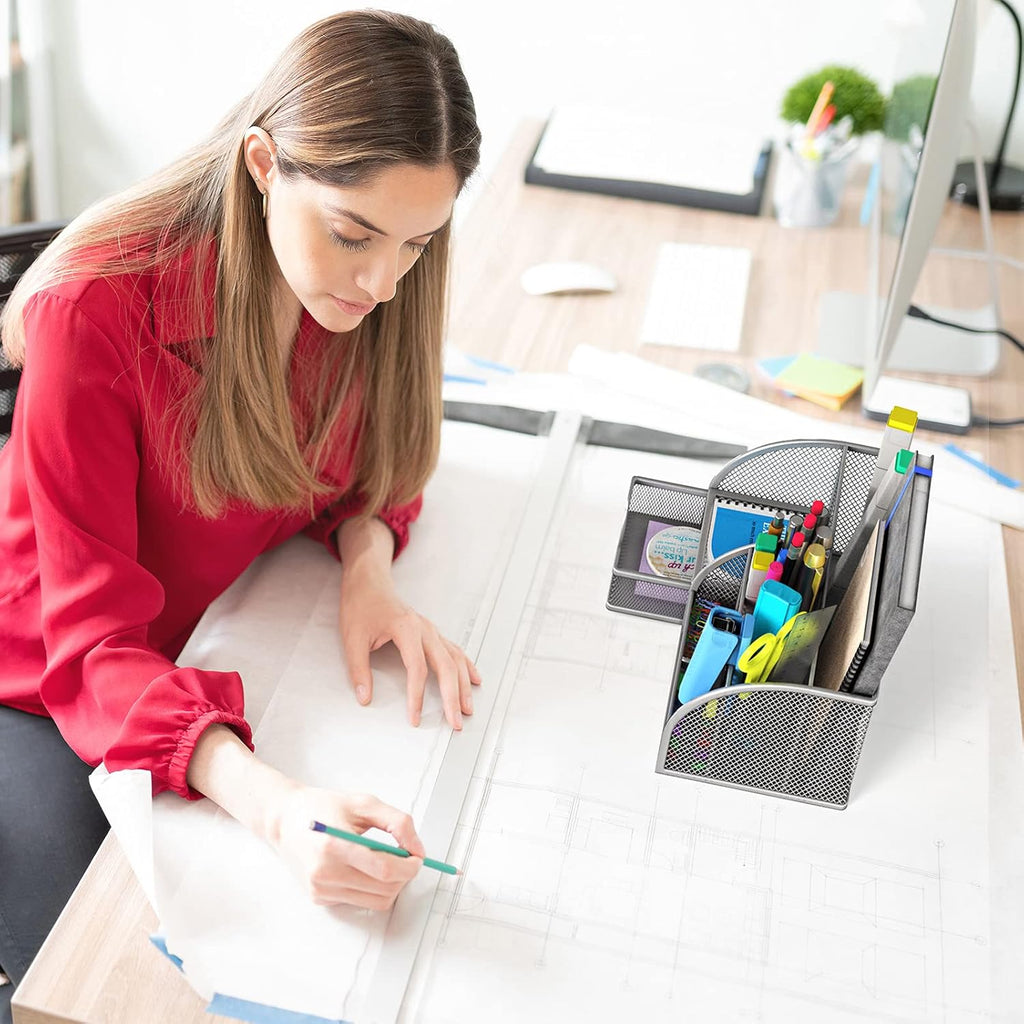 Metal 6 Compartment Desk Organizer with Drawer, Pack of 2 D738579