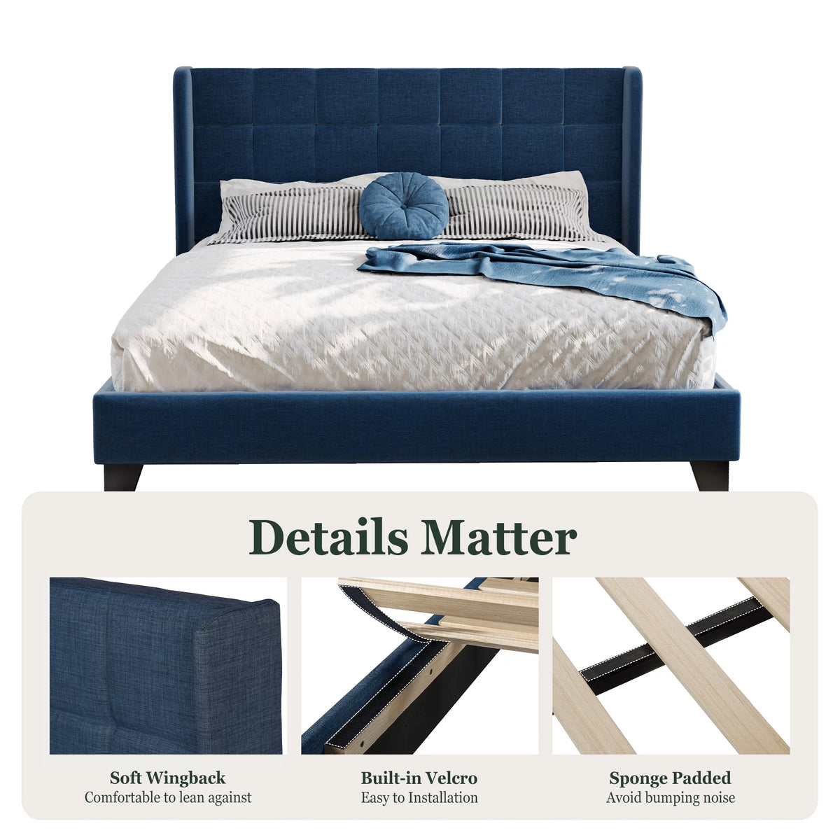 Queen Size Platform Bed Frame with Wingback Headboard R3752