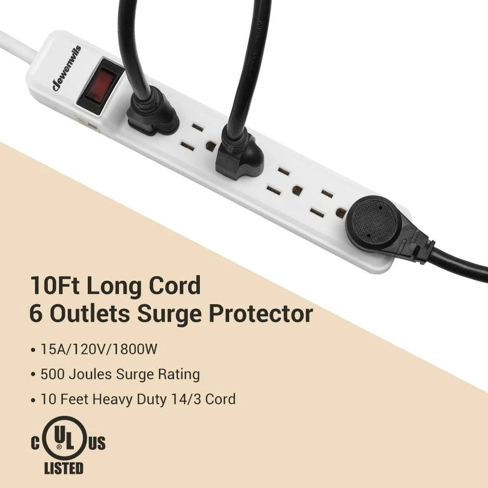6-Outlet Surge Protector Power Strip with 10ft Extension Cord, Black S821