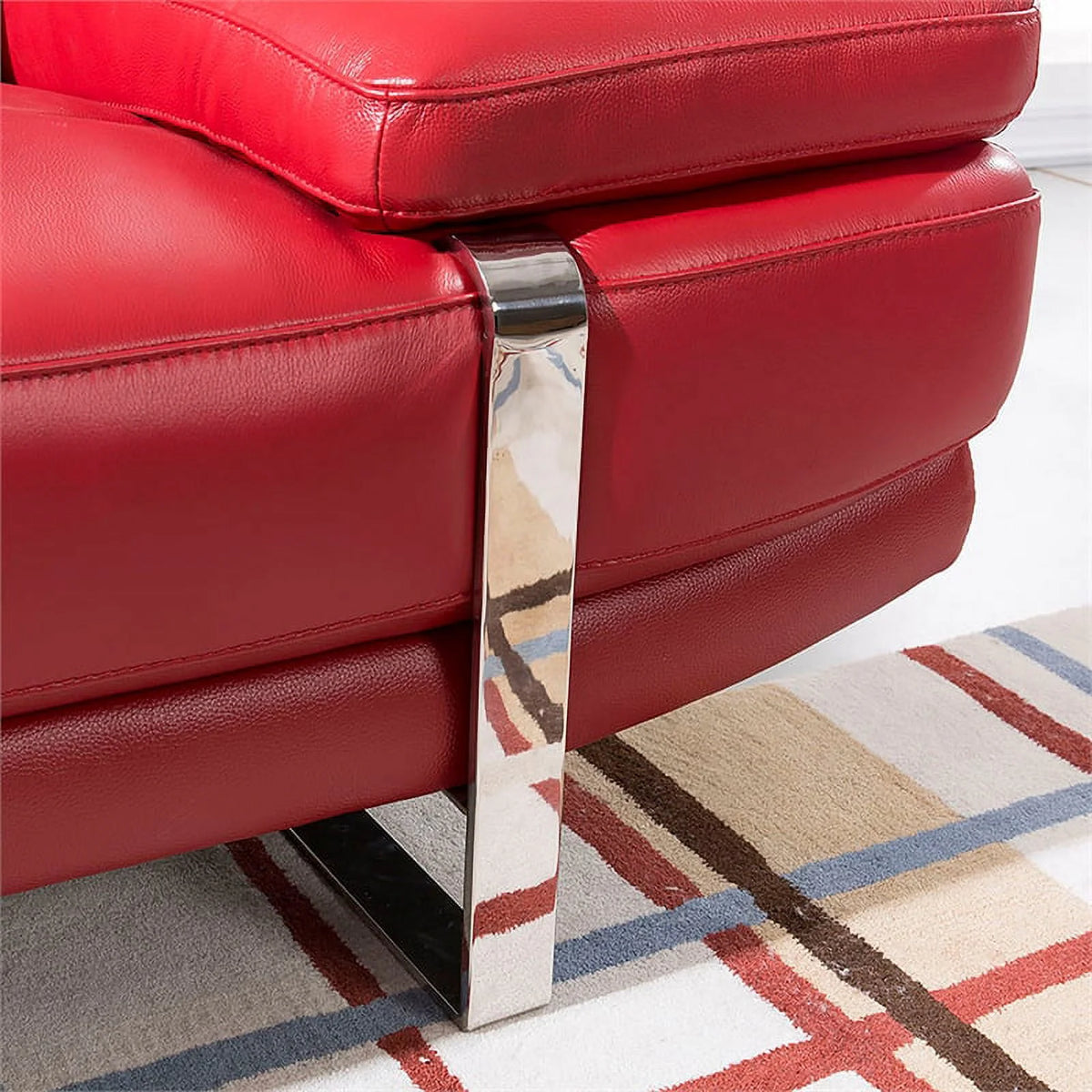 Red Italian Leather Sectional with Left Facing Chaise Z433