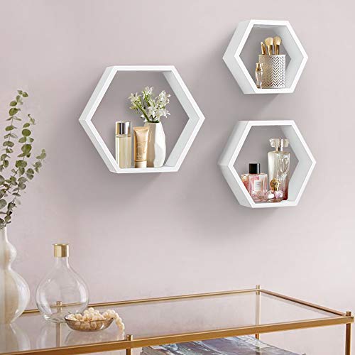 Set of 3 Black Hexagon Floating Shelves Y298525