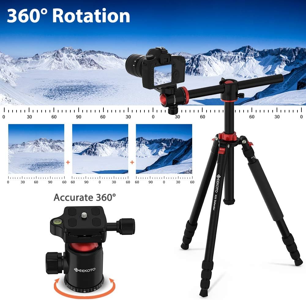 Aluminum Tripod with 360-Degree Ball Head and Rotatable Center Column, 75-Inch G249