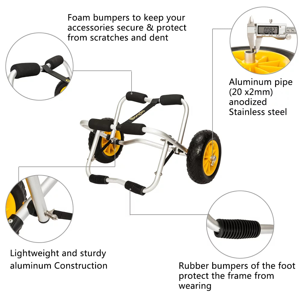 Foldable Kayak Cart with Airless Tires and 2 Ratchet Straps L1575