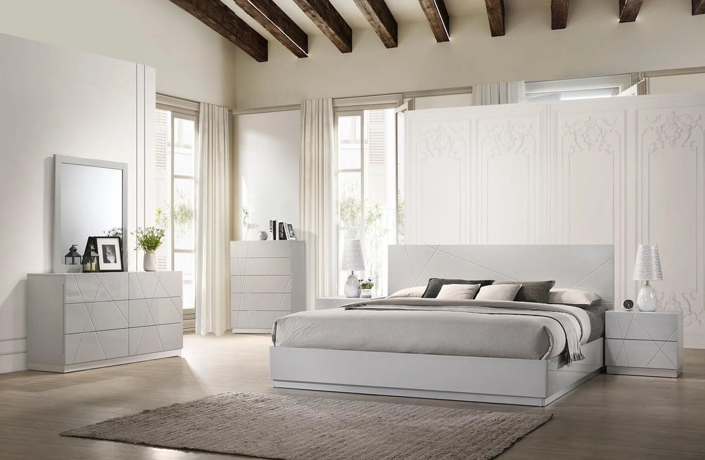 Grey Lacquer Finish King Size Bedroom Set 5Pcs A26340