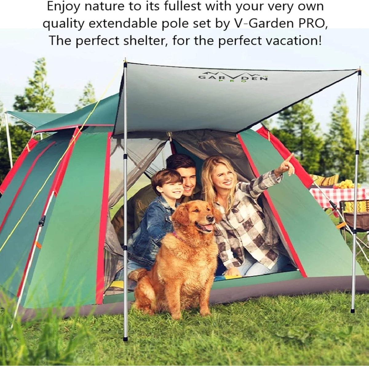 Telescoping Aluminum Tarp Poles with Pegs & Reflective Ropes Y244