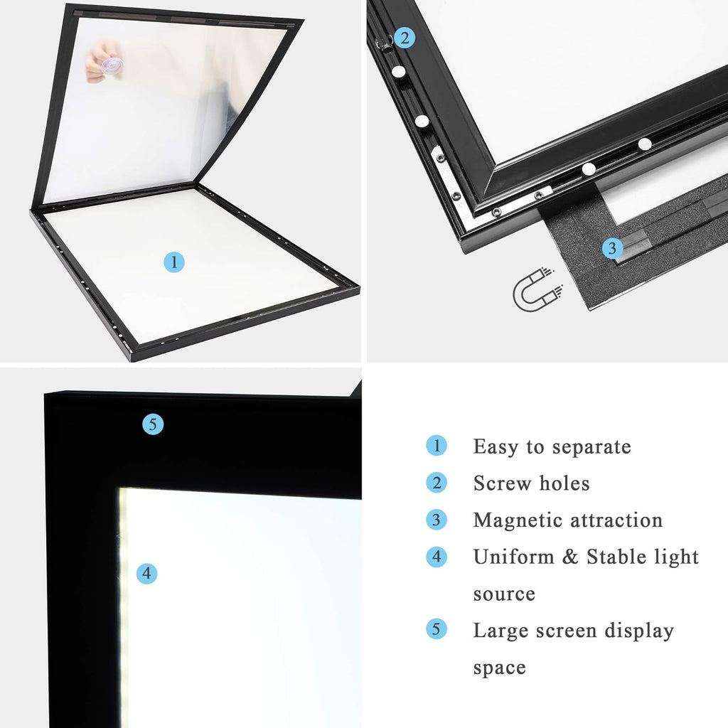 27" x 40" LED Light Box Frame in Black Aluminum Profile H4586