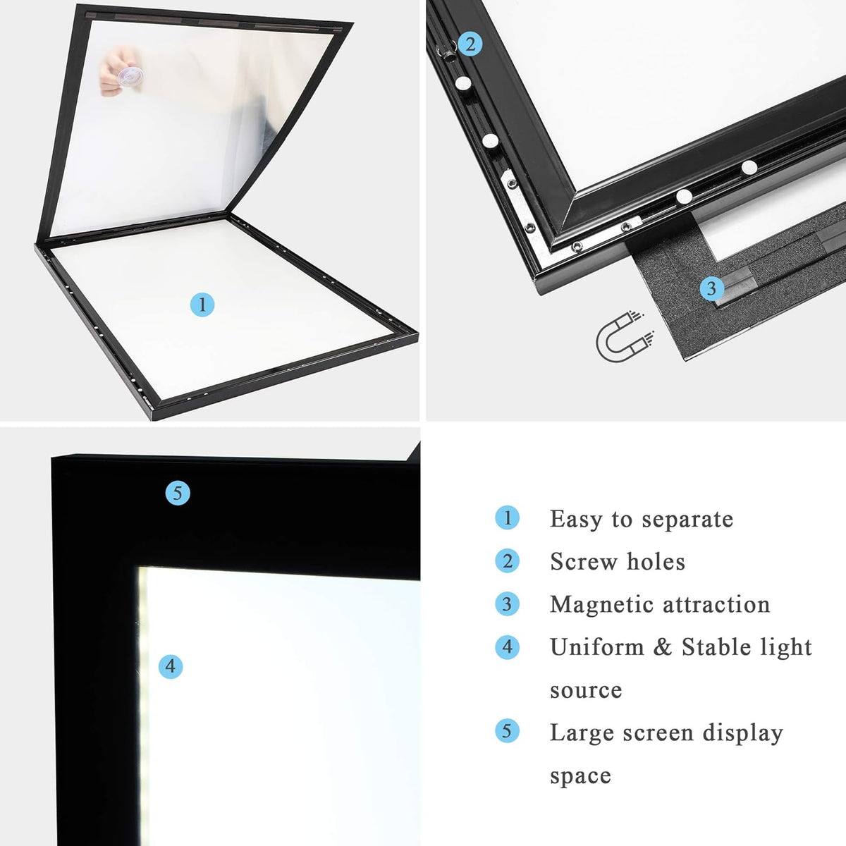 27" x 40" LED Light Box Frame in Black Aluminum Profile H4586