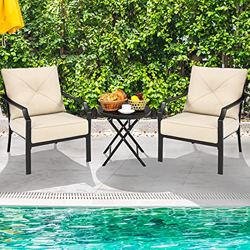 Set of 2 Black & Beige Patio Armchairs with Padded Cushions S2726