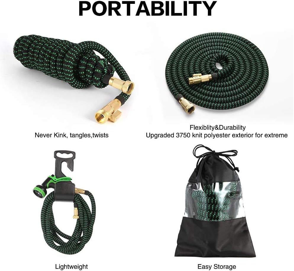 75 FT 3/4" Solid Brass Connectors 10 Function Spray Hose Nozzle 3-Layers Latex Collapsible Hose Pack of 2 V23762