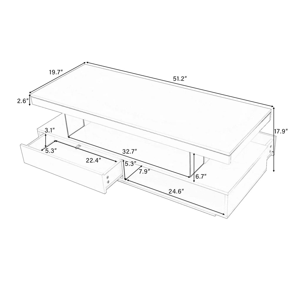 White LED Coffee Table with Storage and 2 Drawers Y649