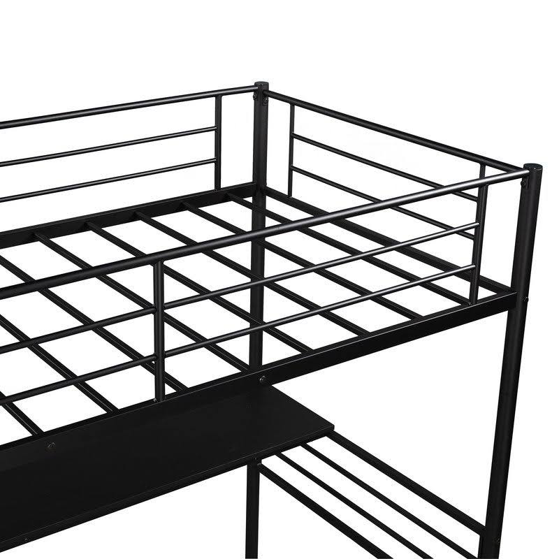 Black Twin Metal Loft Bed Frame with Desk Z479