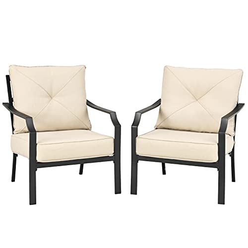 Set of 2 Black & Beige Patio Armchairs with Padded Cushions S2726