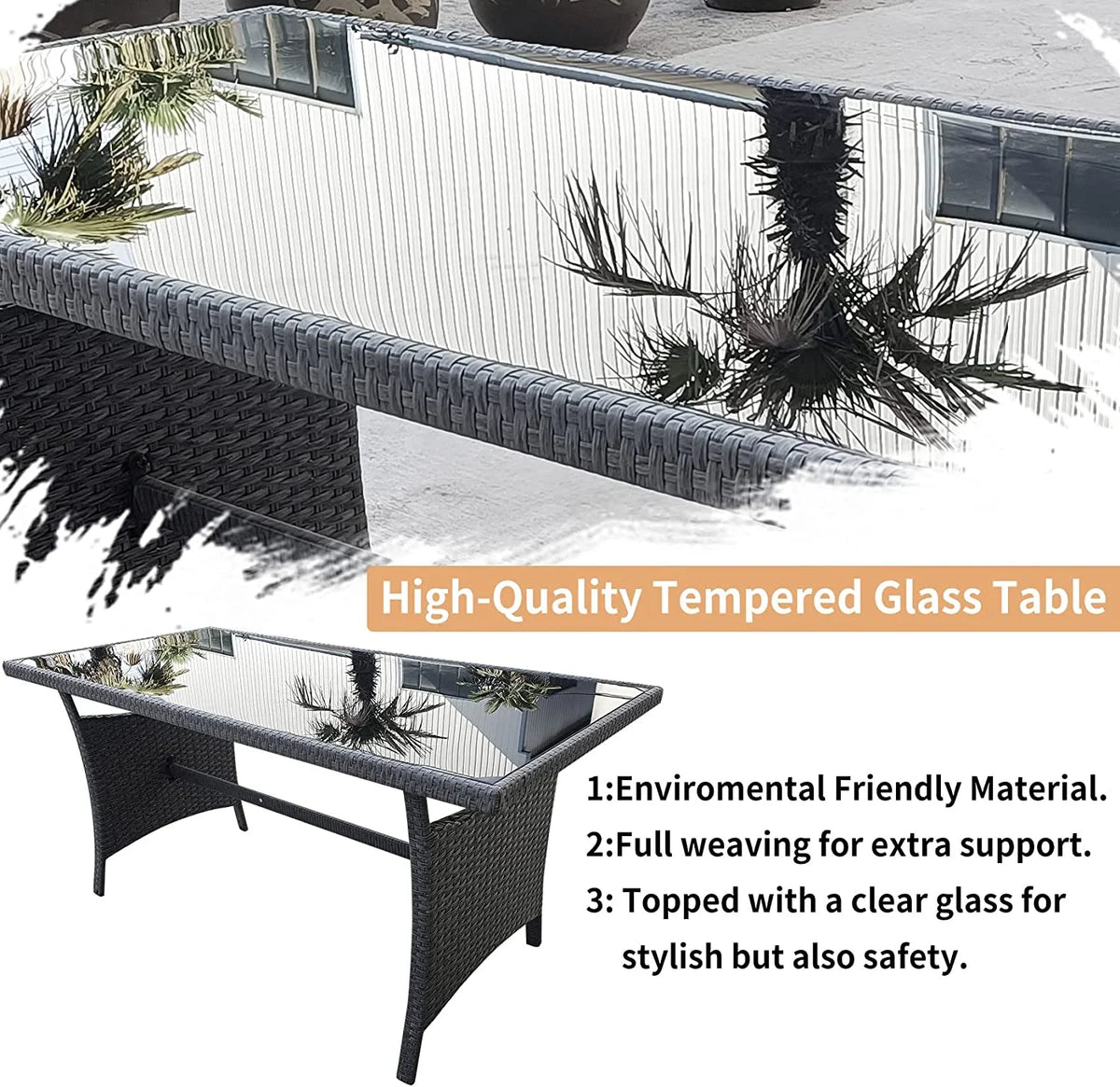4-Piece Outdoor Patio Sofa Furniture Set with Tempered Glass Table X163