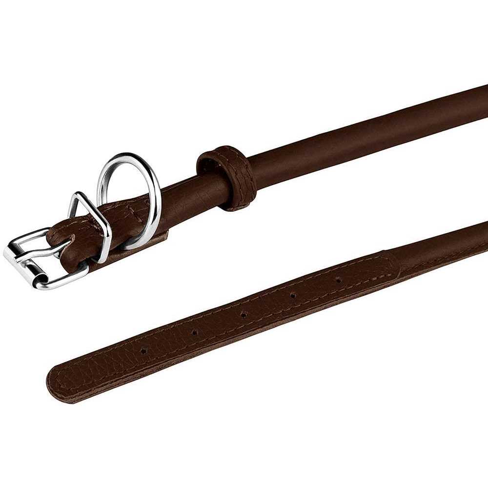Rolled Leather Dog Collar with QR ID Dog Tag H326