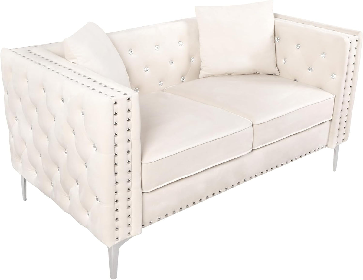 Beige Velvet Sofa and Loveseat Set O27761