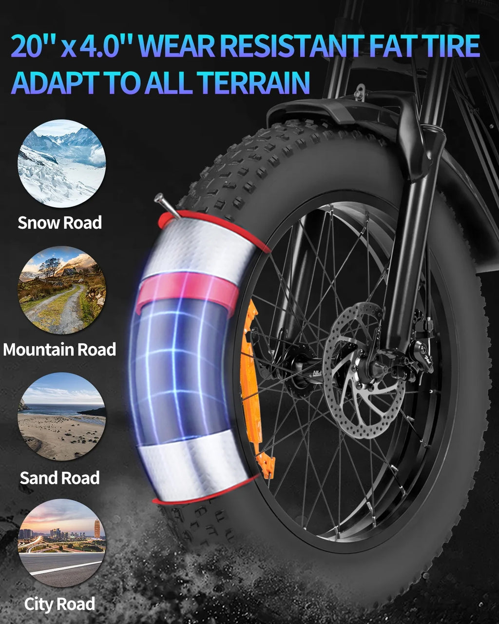 750W 20" Fat Tire Electric Bike with Removable 48V/20Ah Battery F703738