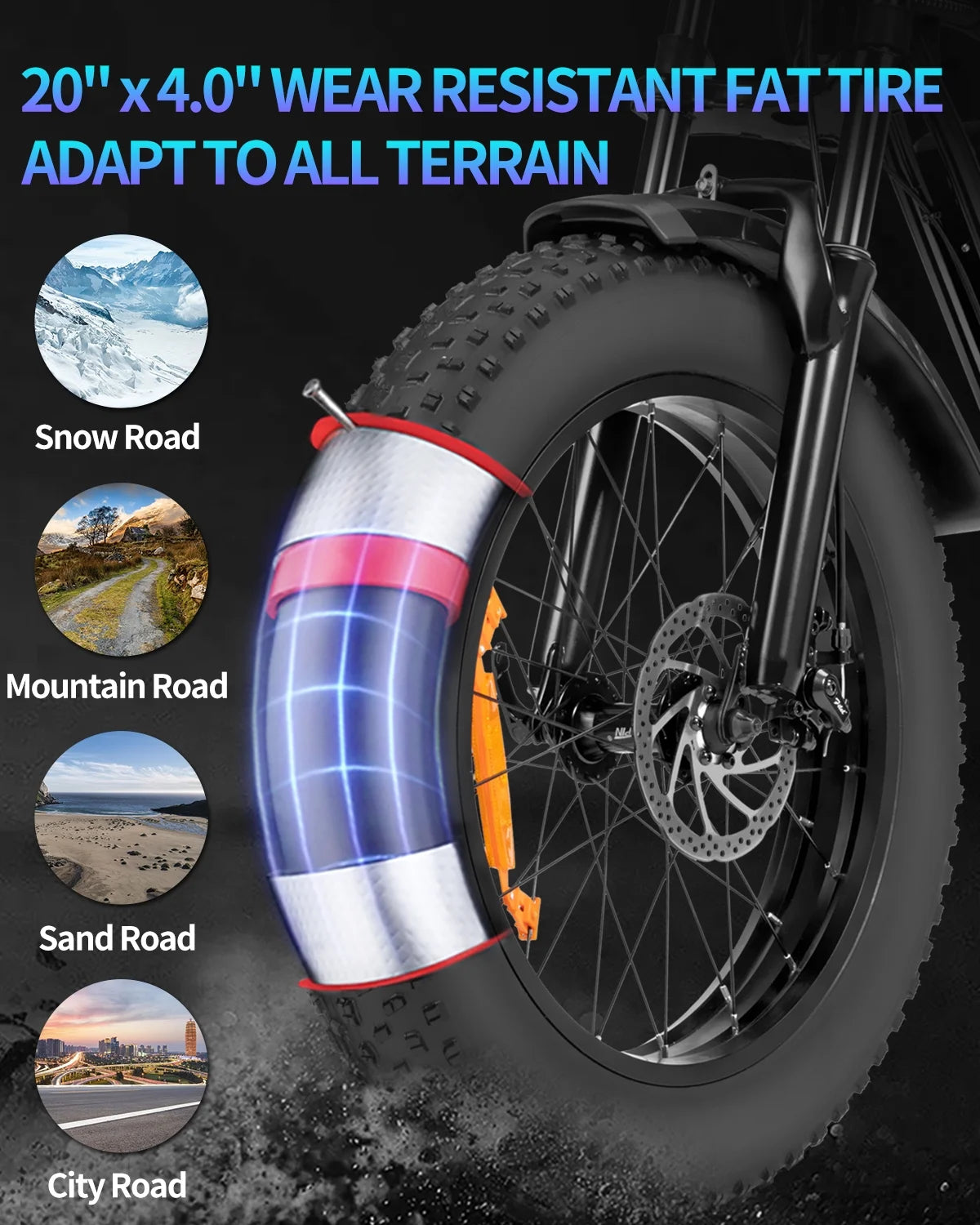 750W 20" Fat Tire Electric Bike with Removable 48V/20Ah Battery F703738