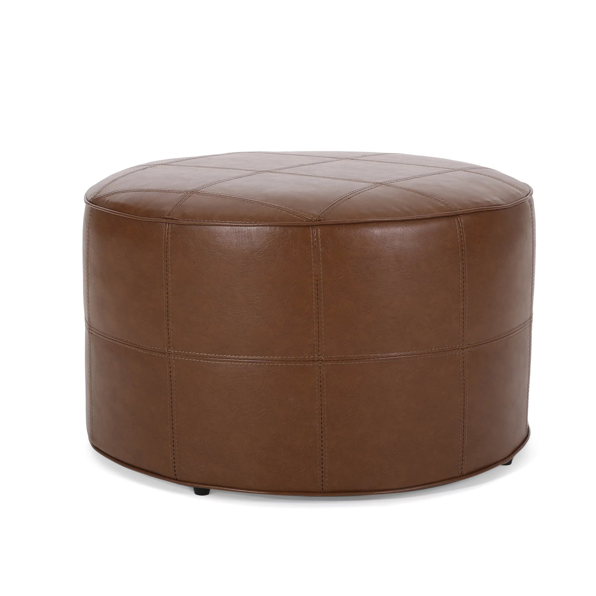 Cognac Brown Faux Leather Ottoman F7278