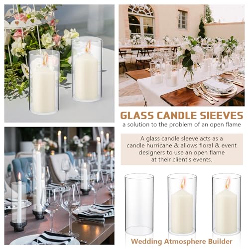 2.5 x 8 Inch Clear Glass Cylinder Candle Holder with Unscented Pillar Candles C311