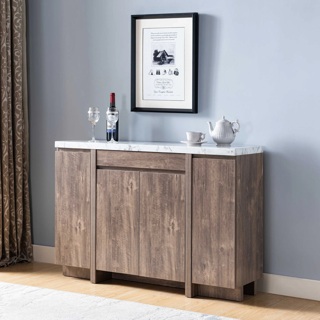 Faux Marble Top Sideboard Cabinet with Three Cabinets and One Drawer D754