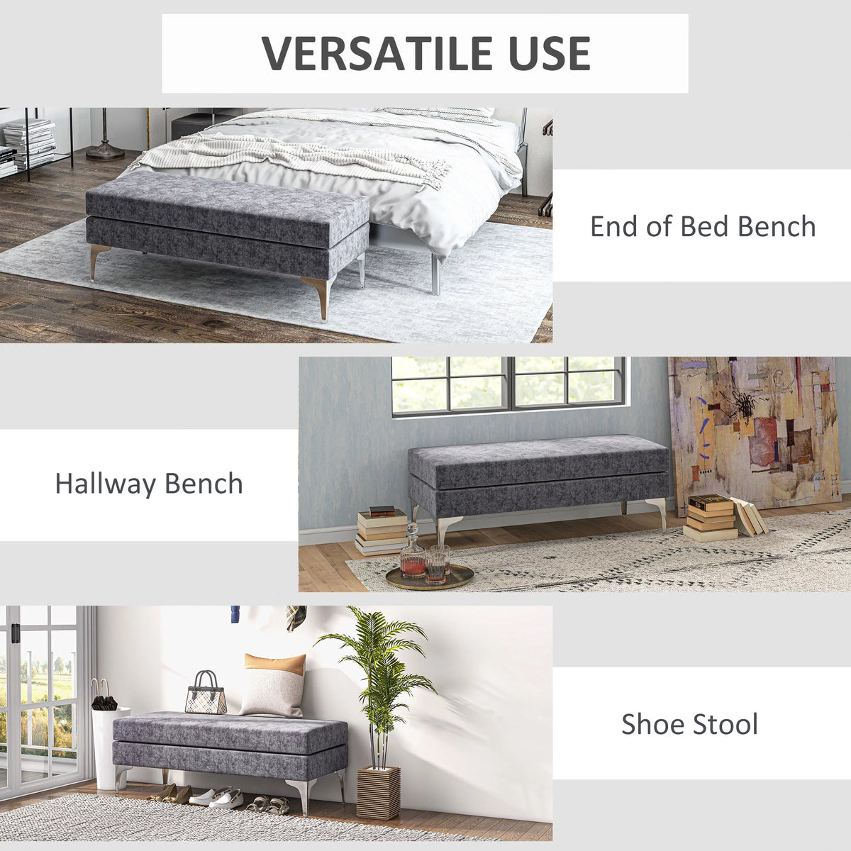 48" Dark Gray End of Bed Bench with Steel Legs N240114