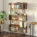 Rustic Brown 6-Tier Wooden Bookshelf with Metal Frame P5067