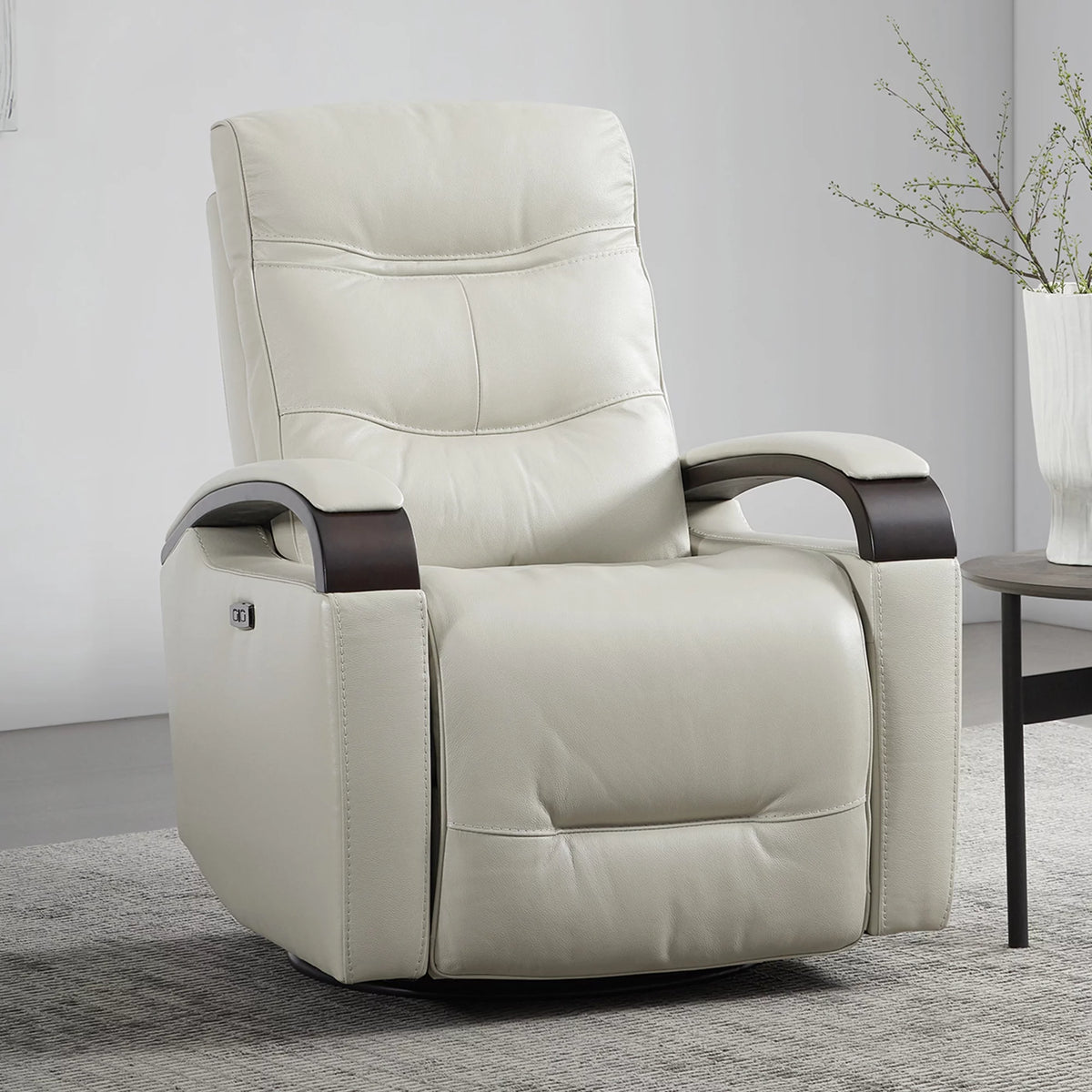 White Leather Power Swivel Glider Recliner Y30517