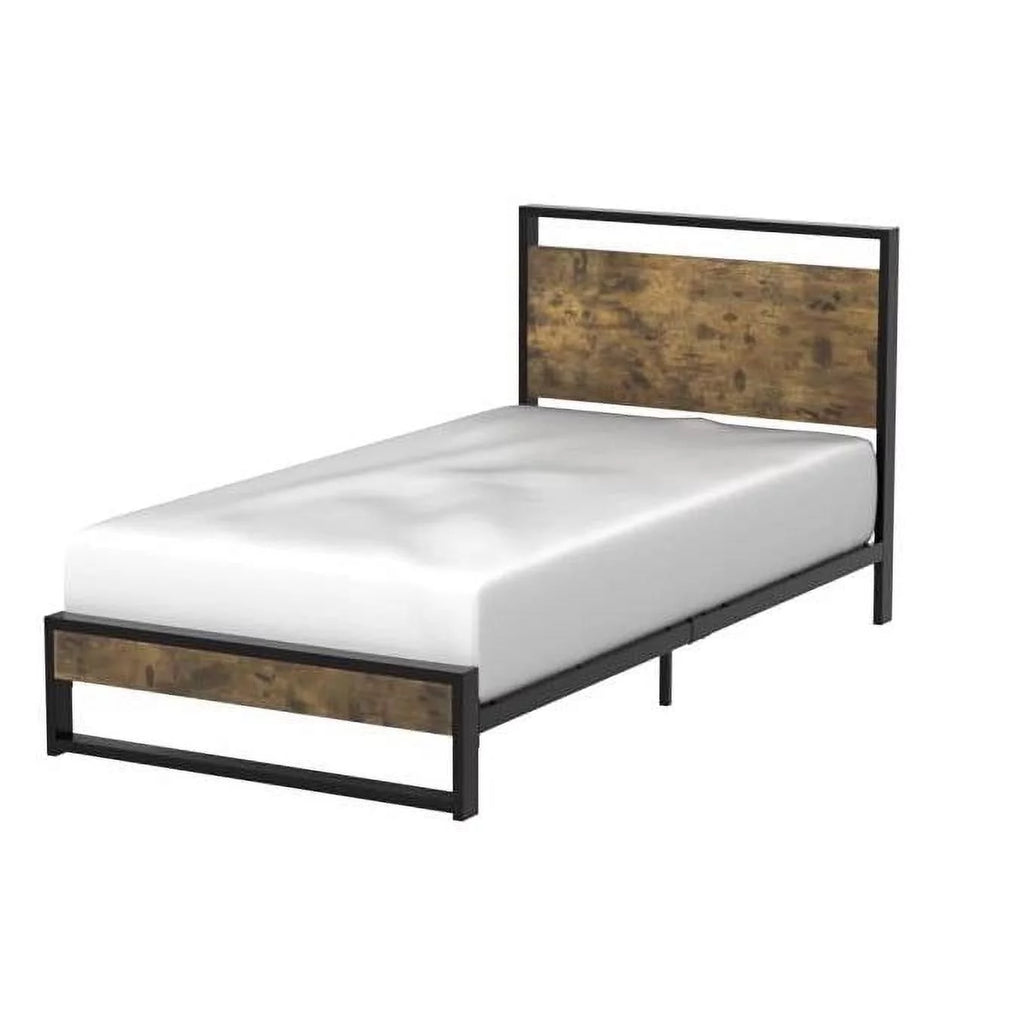Modern Farmhouse Platform Bed Frame with Wood Panel Headboard Footboard O191