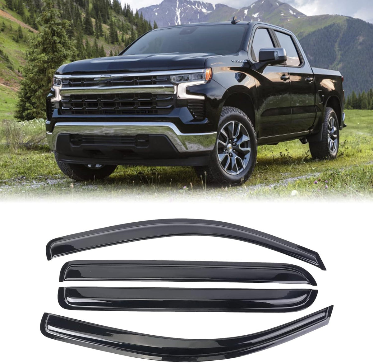 4PCS Window Visors Rain Guards for Silverado Sierra 1500 Crew Cab R9241