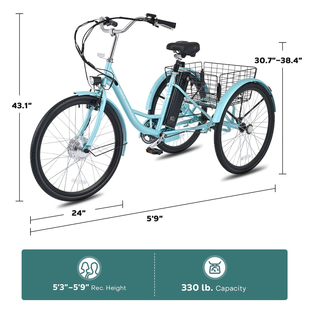 24" 250W Electric Tricycle with 36V 13Ah Battery Green D932