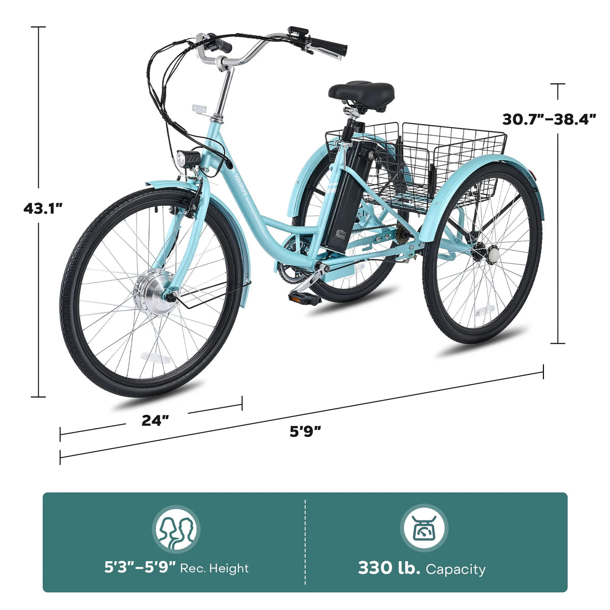 24" 250W Electric Tricycle with 36V 13Ah Battery Green D932