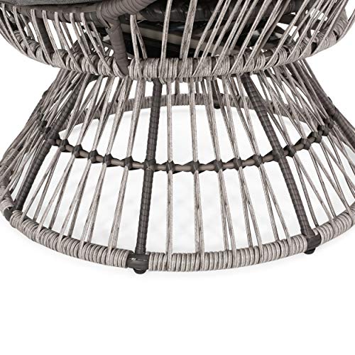 Light Brown Beige Wicker Swivel Egg Chair with Cushion N3997