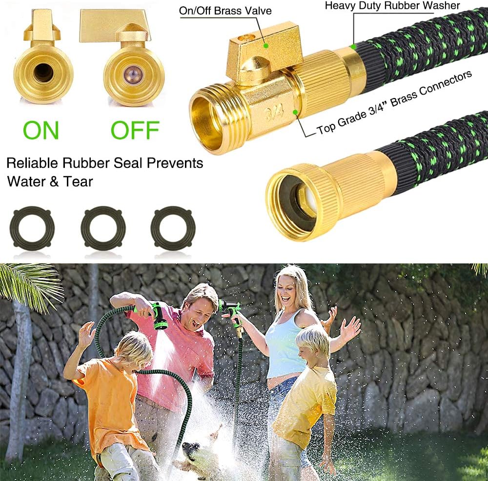 75 FT 3/4" Solid Brass Connectors 10 Function Spray Hose Nozzle 3-Layers Latex Collapsible Hose Pack of 2 V23762