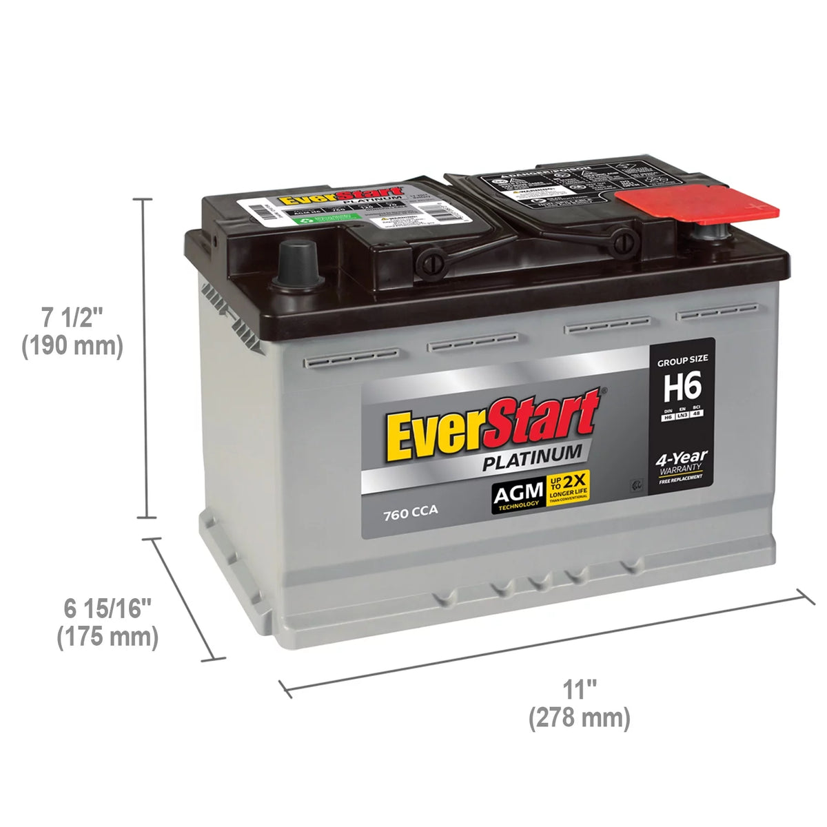 Group Size H6 12 Volt 760 CCA AGM Automotive Battery N517649