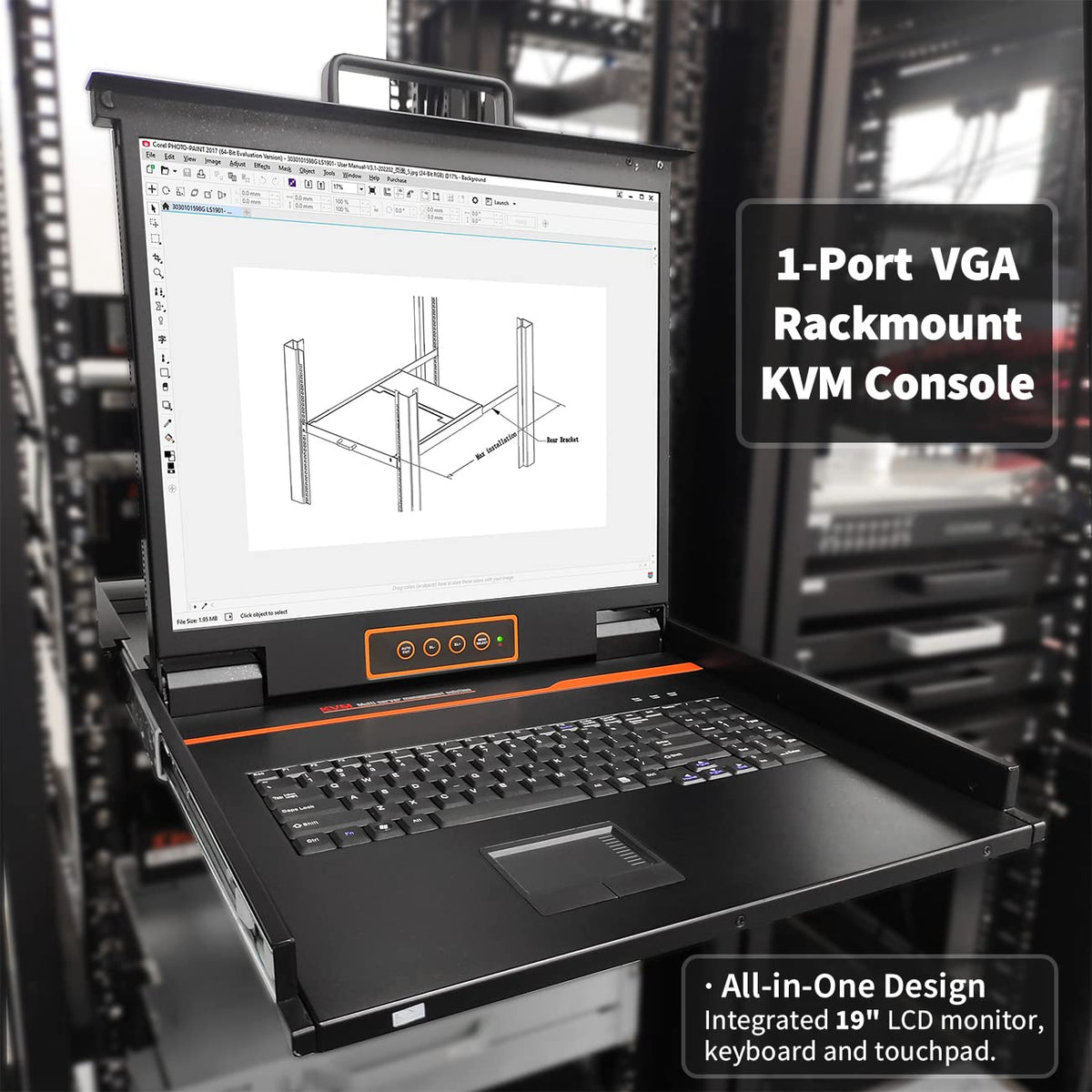 19" LCD Rack Mount KVM Console with Keyboard and Touchpad, 1U, 1280×1024@60Hz Z47308