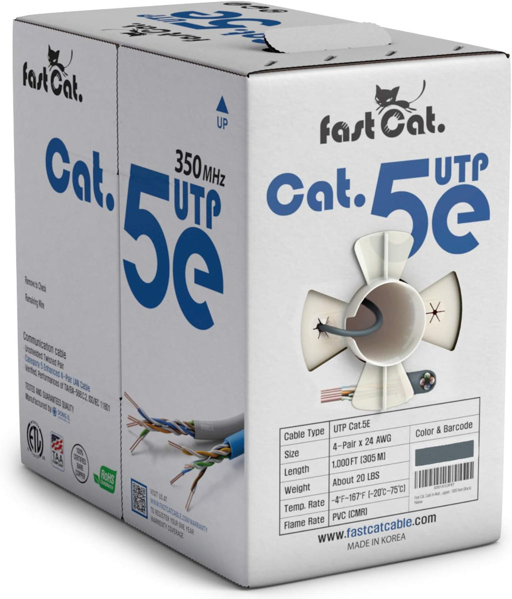 Cat5e Ethernet Cable 1000ft - 24 AWG CMR Bare Copper UTP LAN Cable (Orange) A5603