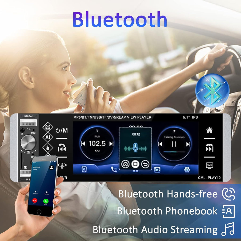 5.1 Inch HD Single Din Touchscreen Car Stereo with Bluetooth Backup Camera Z466