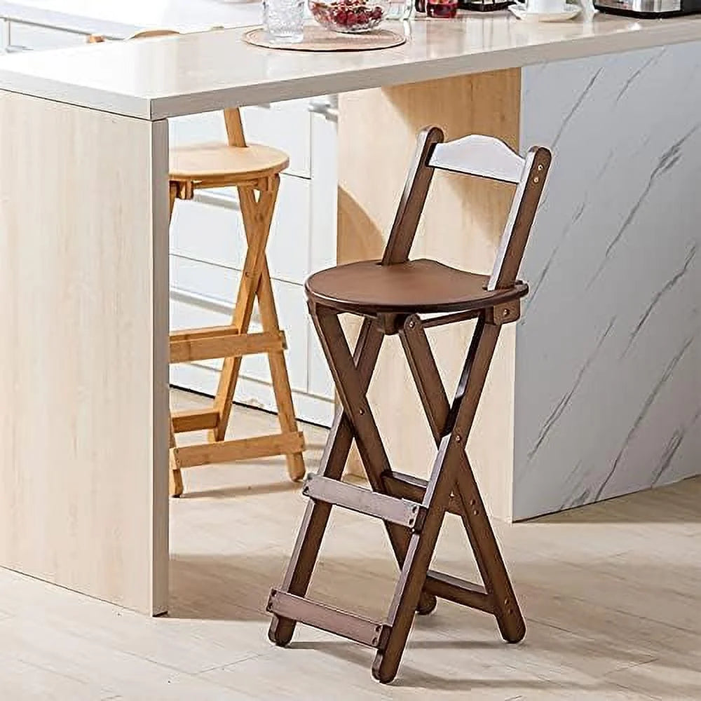 24 inch Rustic Folding Wood Barstools with Backrest R7766